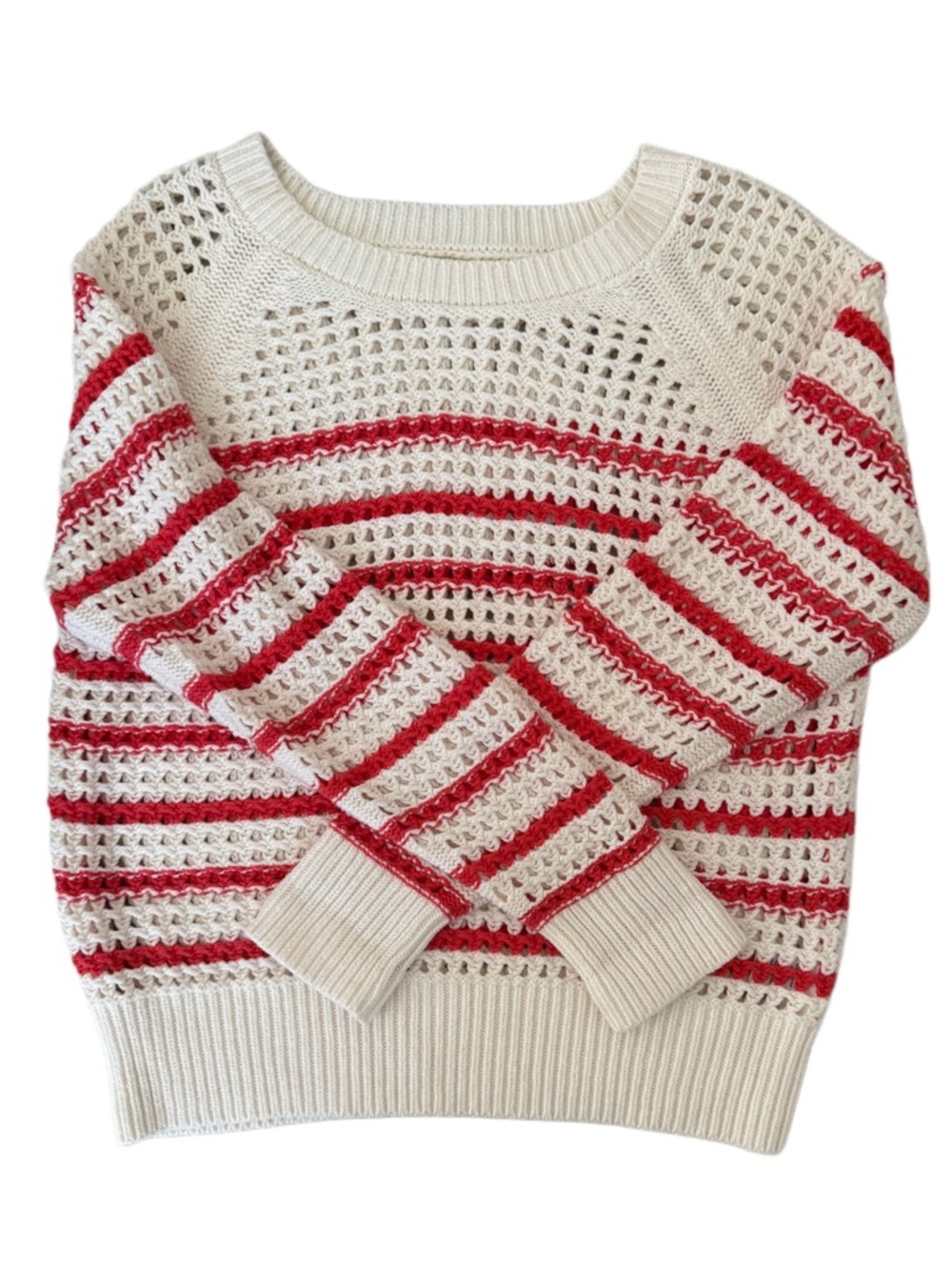 Coastal Beach Striped Cotton Cream Sweater Medium